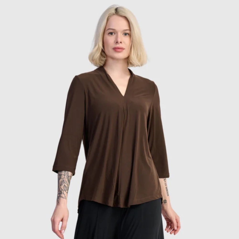 Alembika Essential Slinky V Neck Top In Sepia